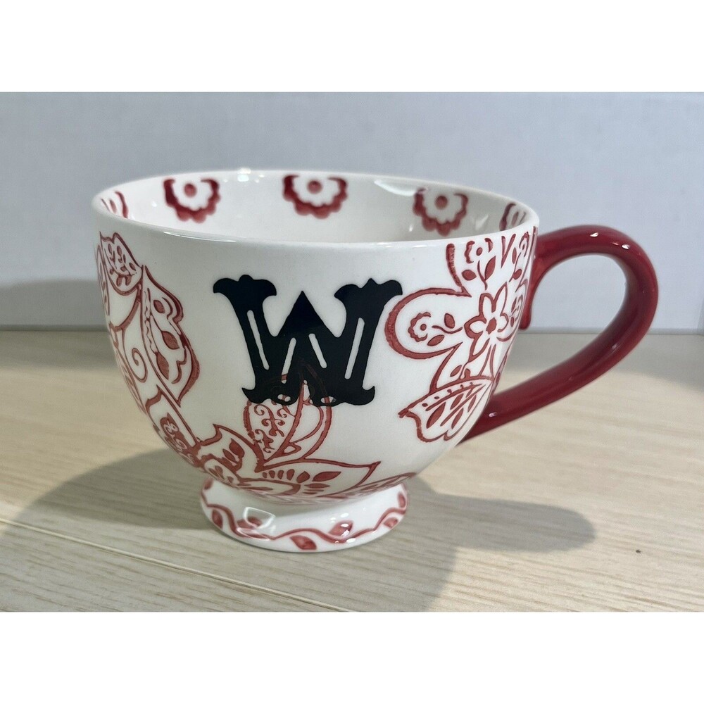 Monogram “W” Dutch Wax Red & White 16 oz  Coffee Mug Tea Cup
